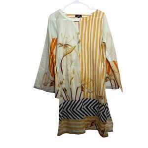 Almirah Blouse Women's Large V-Neck Tunic Colorful Floral 3/4 Sleeve Shirt Top